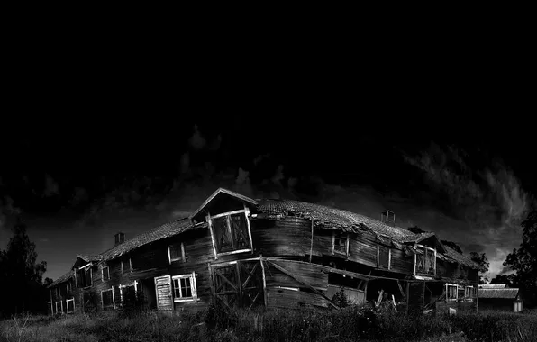 Дом, фотография, Черно белое, развалина
