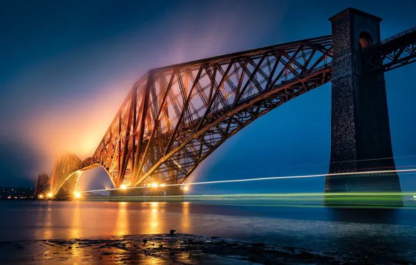 Scotland, Forth Bridge, light trail