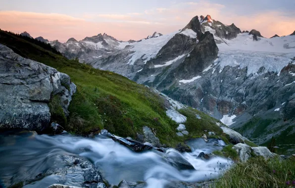 Картинка ручей, Горы, травка, Glacier Peak Wilderness
