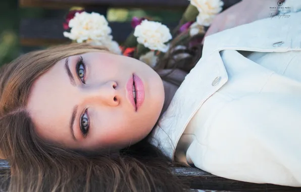 Взгляд, цветы, макияж, губы, Tia Clifton