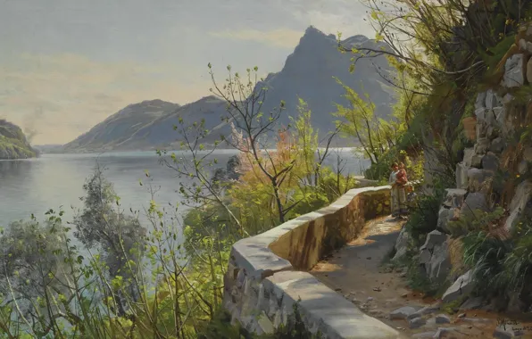 Картинка датский живописец, Lake Lugano, 1910, Озеро Лугано, Петер Мёрк Мёнстед, Peder Mørk Mønsted, Danish realist …