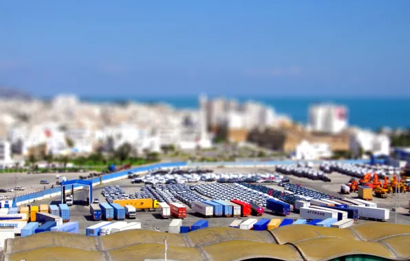 Крыши, tilt shift, тилт шифт, Tunis, грузовые трейлеры, port Goullette