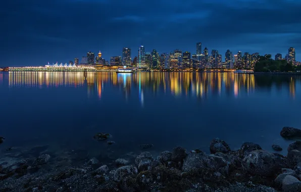 Город, панорама, Stanley Park, dusk, Vancouver