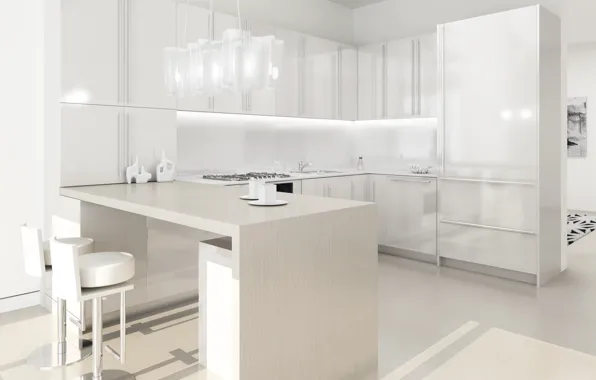 Картинка белый, стол, комната, интерьер, кухня, квартира