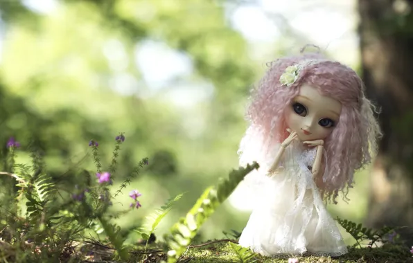 Природа, игрушка, кукла, платье, розовые волосы