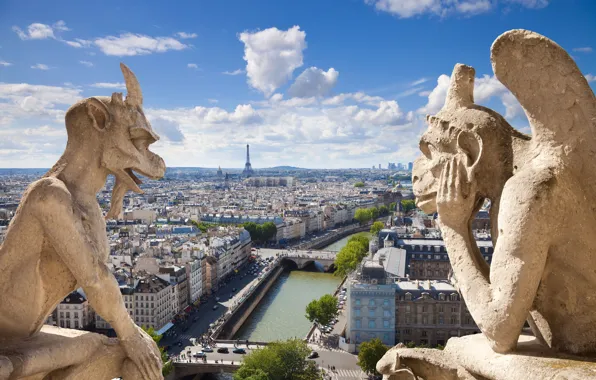 Город, готика, вид, сцена, панорама, архитектура, France, Notre Dame de Paris