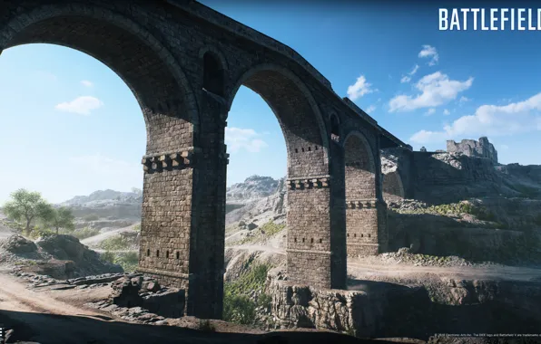 Дорога, небо, мост, сооружение, Battlefield V