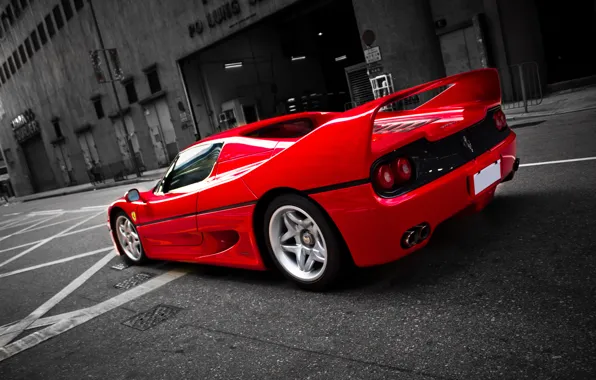 Картинка красный, улица, Ferrari, red, феррари, street, back, ф50