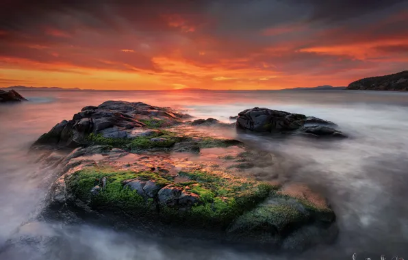 Вода, пейзаж, закат