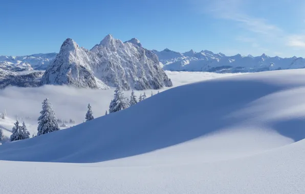 Картинка зима, снег, горы, Швейцария, Альпы, сугробы