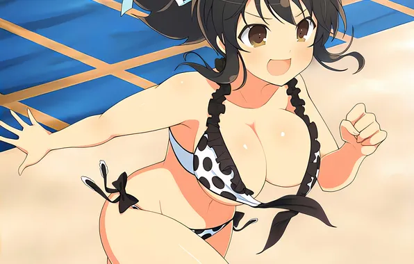 Girl, sexy, cleavage, long hair, brown hair, brown eyes, boobs, anime