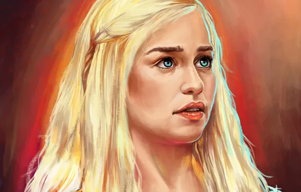 Девушка, арт, живопись, Game of Thrones, Emilia Clarke, Daenerys Targaryen