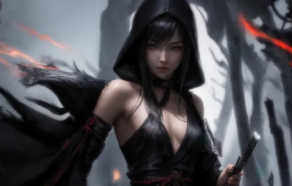 Girl, fantasy, art, painting, fantasy art, hood, fantasy girl, Stable Diffusion