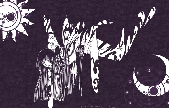 Девушка, бабочка, крылья, аниме, арт, черепа, xxxHolic