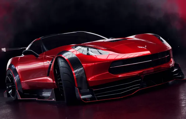 Авто, Corvette, Машина, Car, Рендеринг, Stingray, Corvette Stingray, Передок