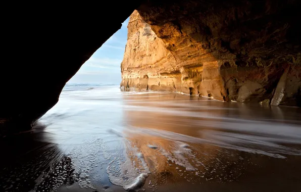 Картинка вода, пейзаж, океан, пещера
