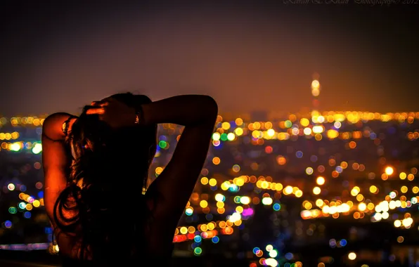 Картинка девушка, ночь, город, lights, огни, восток, night, Иран