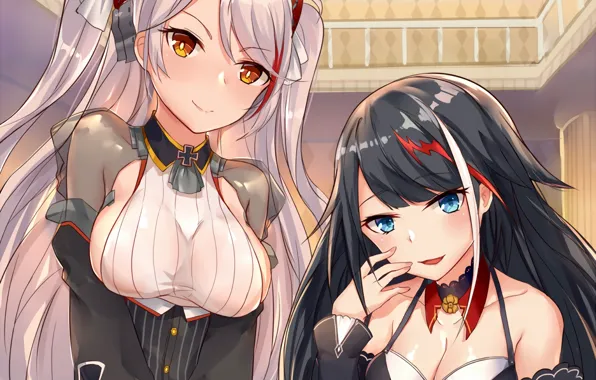 Sexy, cleavage, long hair, dress, girls, boobs, anime, blue eyes