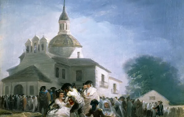 Картинка люди, картина, церковь, храм, Франсиско Гойя, Обитель в Сан-Исидро