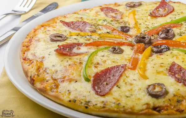 Картинка сыр, перец, овощи, пицца, колбаса