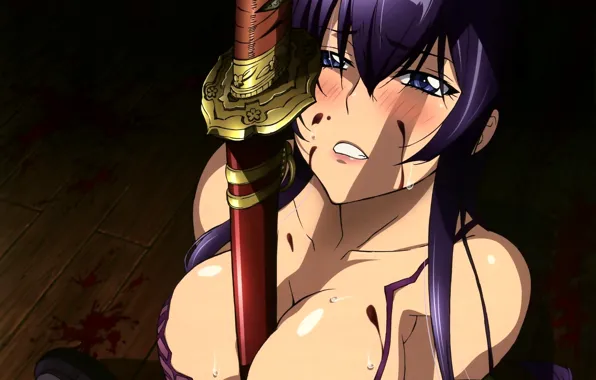 Грудь, взгляд, катана, high school of the dead, saeko