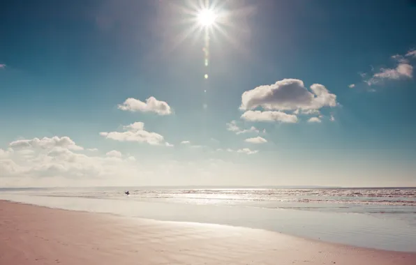 Картинка море, пляж, солнце, природа, человек, доска, сёрфер