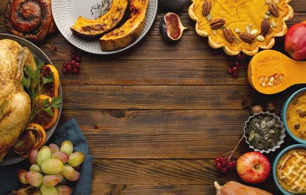 Картинка осень, листья, фон, доски, colorful, урожай, тыква, фрукты