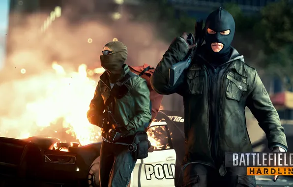 Картинка огонь, маски, преступники, Battlefield: Hardline