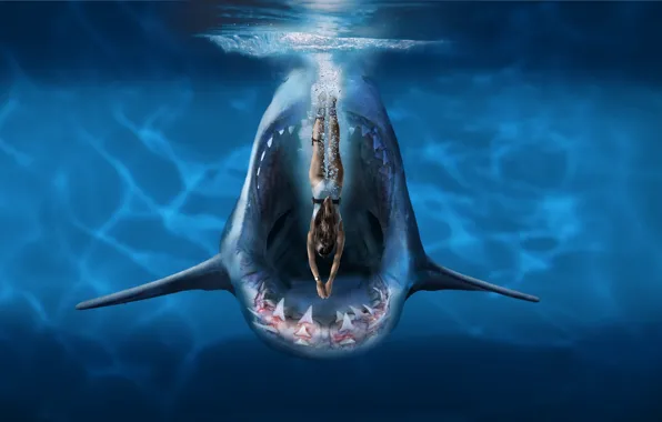 Море, девушка, акула, зубы, постер, Deep Blue Sea 3, Глубокое синее море 3