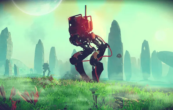 Space, rock, grass, robot, rocks, planet, robots, laser