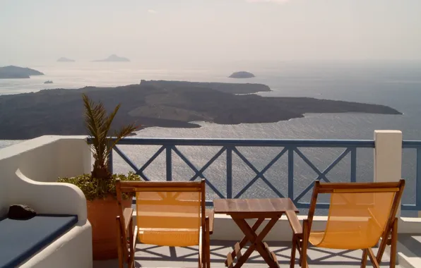 Terrace, Santorini, Thira, sea view