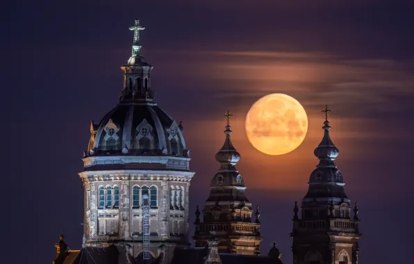 Небо, луна, здания, крест, Amsterdam - My Home