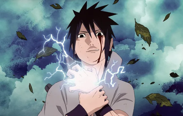 Наруто, Аниме, чидори, Naruto, листя, учиха, sasuke uchiha