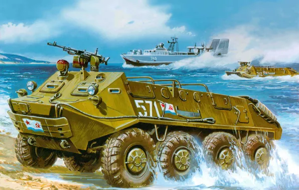 Картинка БТР, советский, бронетранспортер, базовая модификация, плавающий, БТР-60П