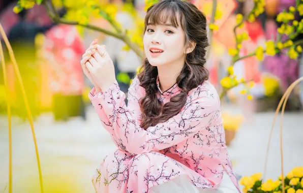 Девушка, азиатка, милашка, боке