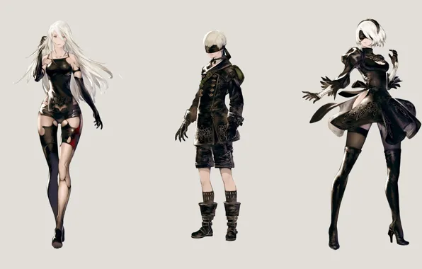 Фон, девушки, мальчик, персонажи, Nier Automata