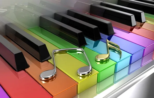 Ноты, цветные, клавиши, пианино