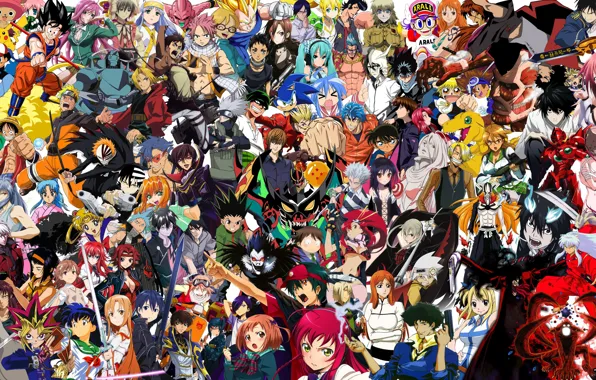 Картинка Naruto Shippuden, Naruto, Hunter x Hunter, Ao no Exorcist, One Piece, K-On!, Noragami, crossover, Nanatsu …