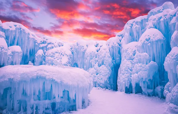 Зима, закат, лёд, Канада, Альберта, Alberta, Canada, Edmonton