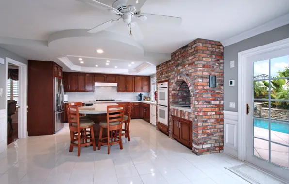 Мебель, интерьер, кухня, печь, коттедж, kitchen