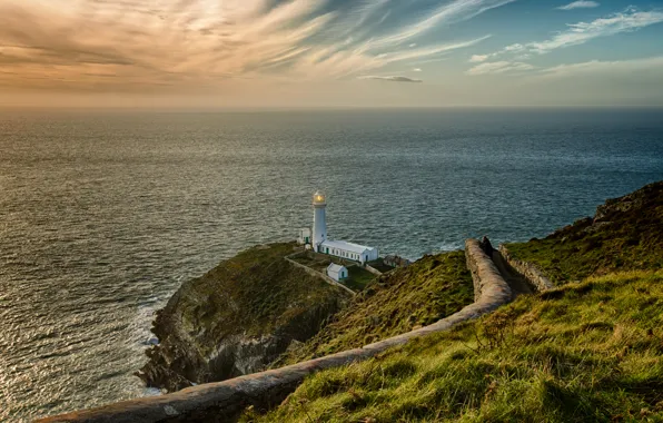 Море, скалы, маяк, утро, sea, morning, lighthouse, cliff