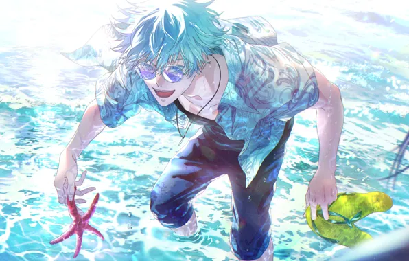 Море, морская звезда, парень, Jujutsu Kaisen, Satoru Gojou, by Koujisako