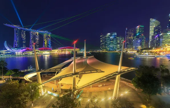 Город, огни, Сингапур, лазеры, Singapore