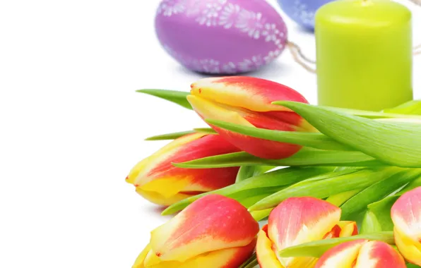 Цветы, свеча, весна, Пасха, тюльпаны, Easter, Tulips, Candles