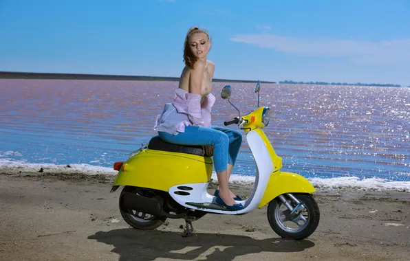 Girl, bike, jeans, nude, tits, cute