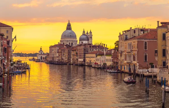 Картинка закат, city, город, Италия, Венеция, канал, Italy, panorama
