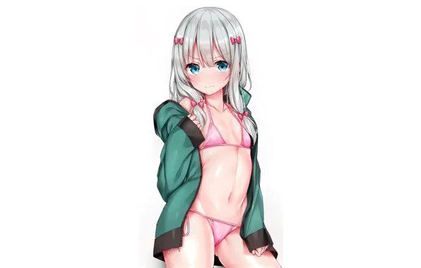 Girl, sexy, cleavage, green eyes, long hair, boobs, anime, beautiful