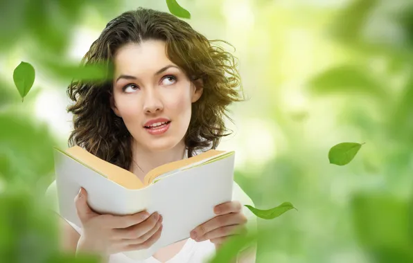 Листья, природа, Девушка, книга