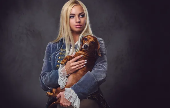 Girl, dog, pretty, look, blonde, cute, jacket