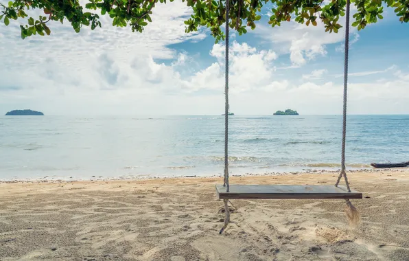 Песок, море, пляж, лето, качели, summer, beach, sea